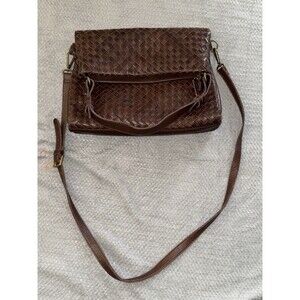 Margot New York  Fold Over Crossbody Bag Leather Cognac Brown